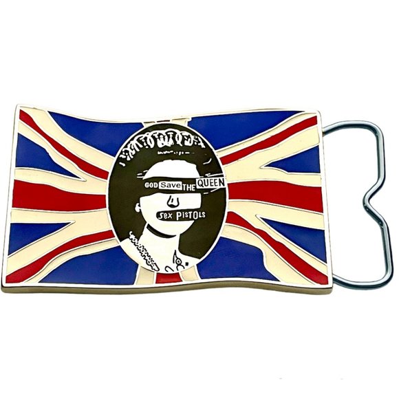 🆕 SEX PISTOLS BELT BUCKLE ~ GOD SAVE THE QUEEN ~ EMBOSSED METAL + ENAMEL - Picture 2 of 4
